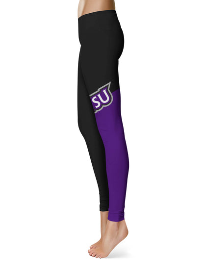 Weber State Wildcats WSU Vive La Fete Game Day Collegiate Leg Color Block Women Black Purple Yoga Leggings