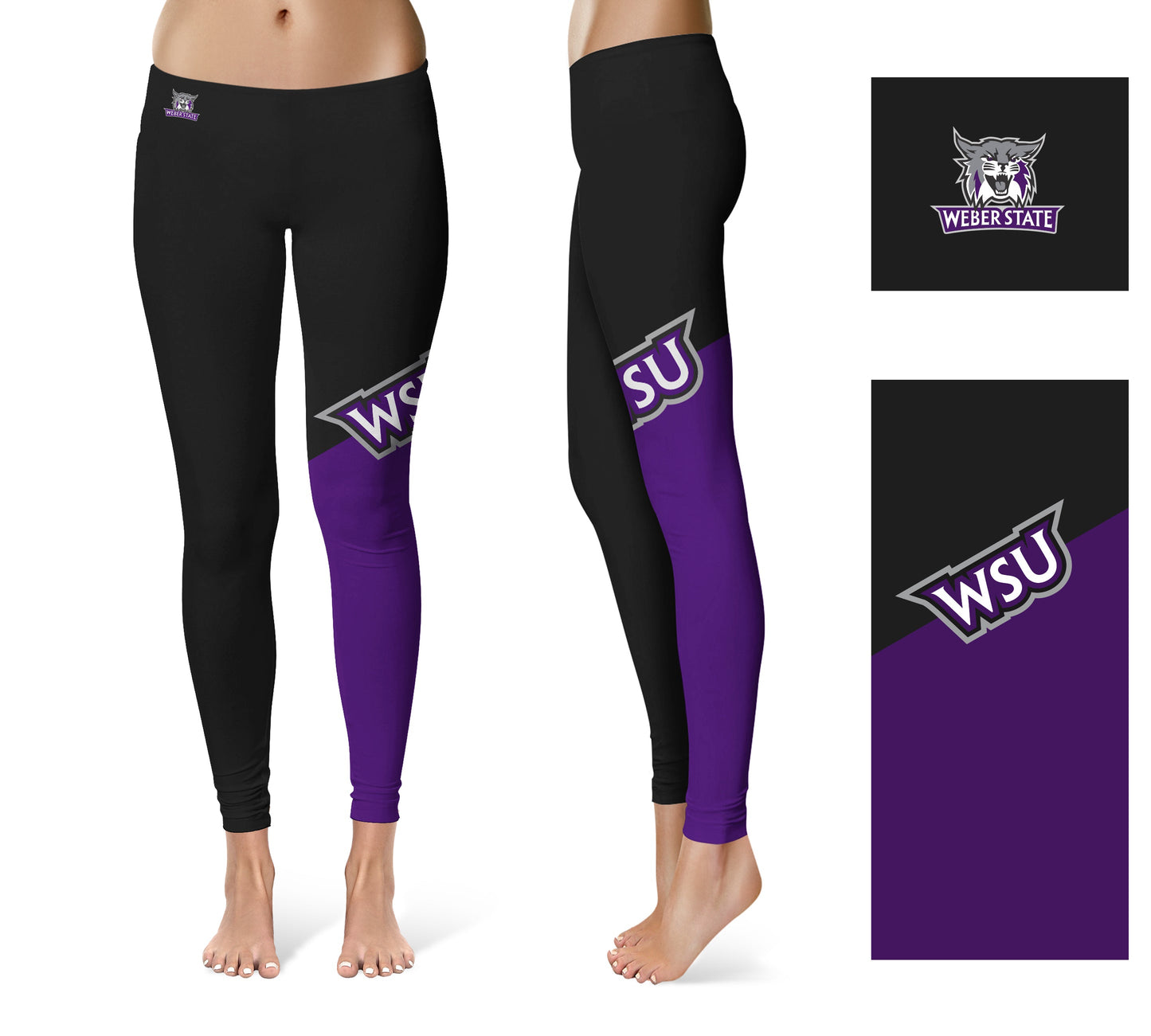 Weber State Wildcats WSU Vive La Fete Game Day Collegiate Leg Color Block Women Black Purple Yoga Leggings