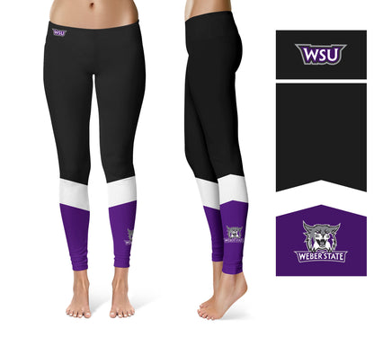 Weber State University Wildcats WSU Vive La Fete Game Day Collegiate Ankle Color Block Women Black Purple Yoga Leggings