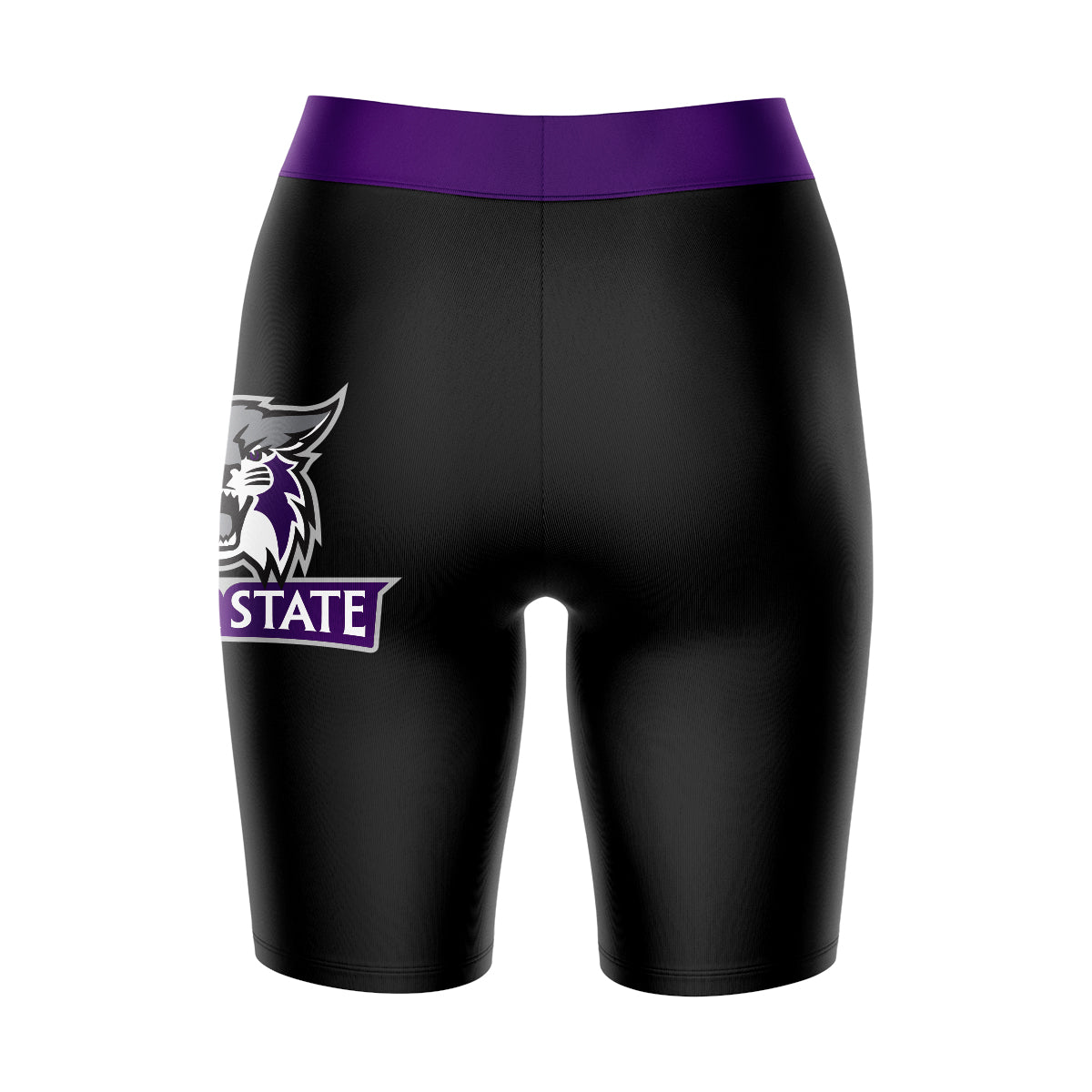 Weber State Wildcats WSU Vive La Fete Game Day Logo on Thigh and Waistband Black and Purple Women Bike Short 9 Inseam