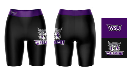 Weber State Wildcats WSU Vive La Fete Game Day Logo on Thigh and Waistband Black and Purple Women Bike Short 9 Inseam