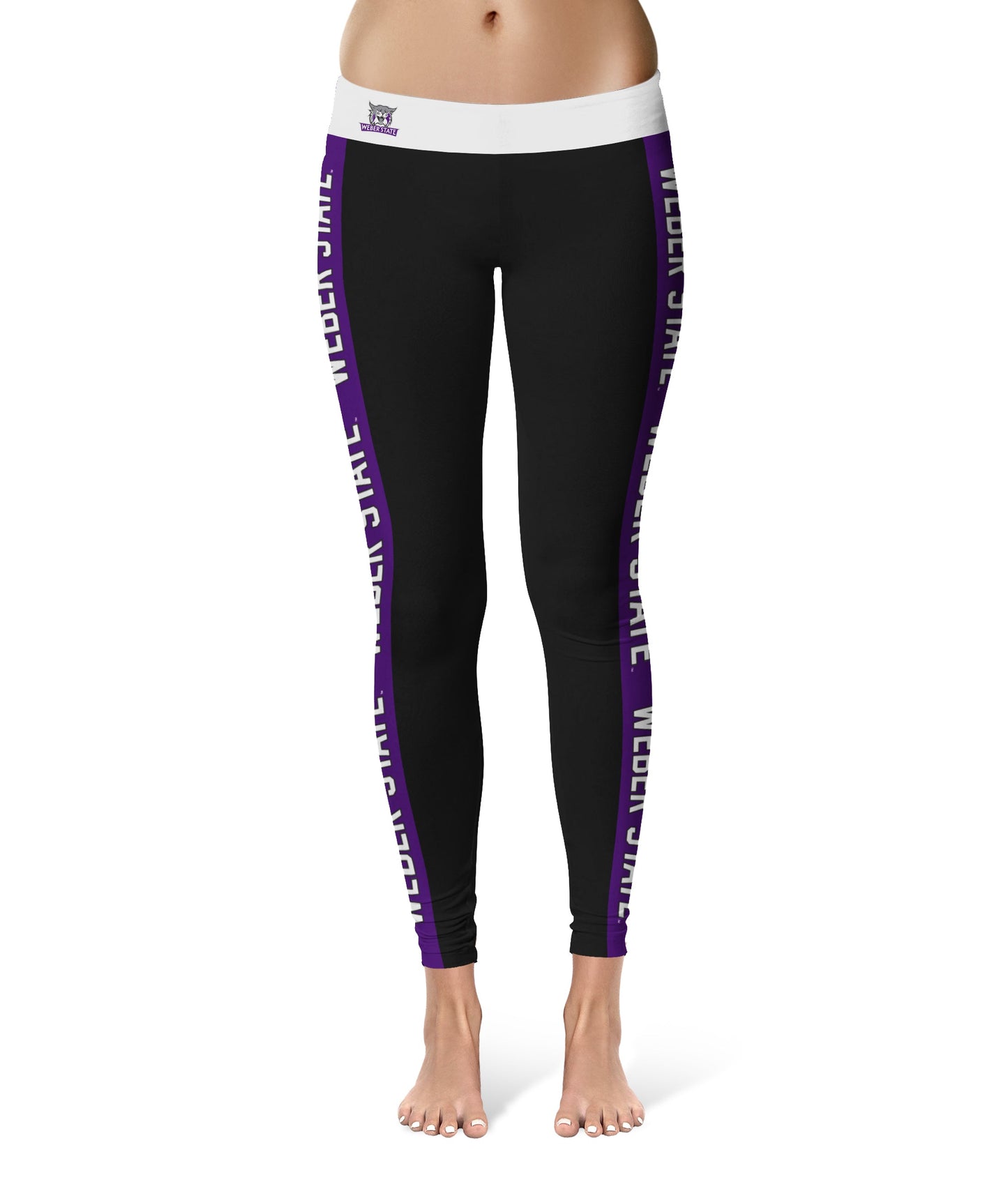 Weber State Wildcats WSU Vive La Fete Game Day Collegiate Purple Stripes Women Black Yoga Leggings 2 Waist Tights