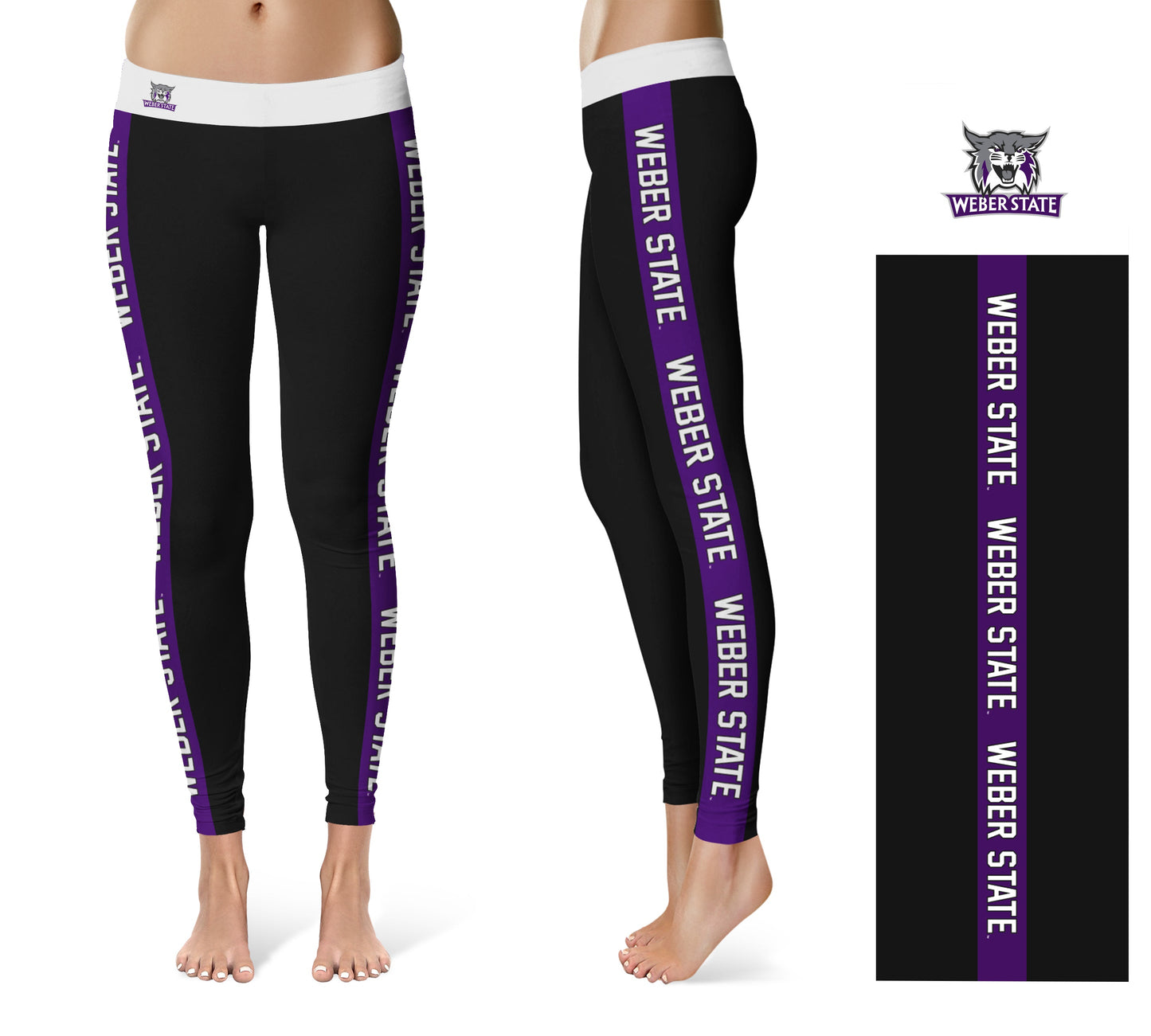 Weber State Wildcats WSU Vive La Fete Game Day Collegiate Purple Stripes Women Black Yoga Leggings 2 Waist Tights