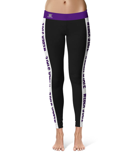 Weber State Wildcats WSU Vive La Fete Game Day Collegiate White Stripes Women Black Yoga Leggings 2 Waist Tights