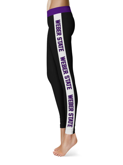 Weber State Wildcats WSU Vive La Fete Game Day Collegiate White Stripes Women Black Yoga Leggings 2 Waist Tights