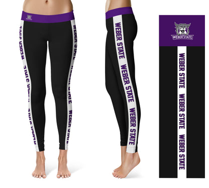 Weber State Wildcats WSU Vive La Fete Game Day Collegiate White Stripes Women Black Yoga Leggings 2 Waist Tights