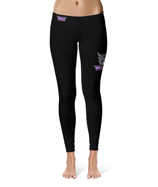 Weber State Wildcats WSU Vive La Fete Game Day Collegiate Large Logo on Thigh Women Black Yoga Leggings 2.5 Waist Tights