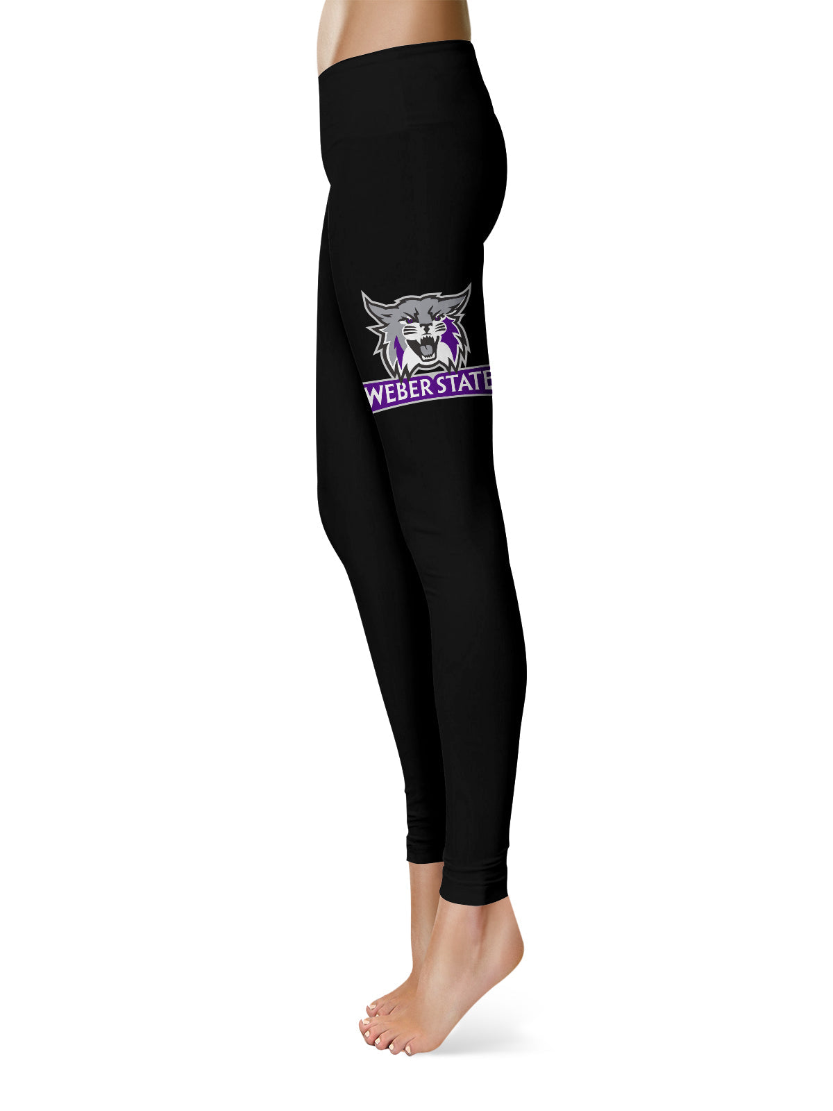 Weber State Wildcats WSU Vive La Fete Game Day Collegiate Large Logo on Thigh Women Black Yoga Leggings 2.5 Waist Tights