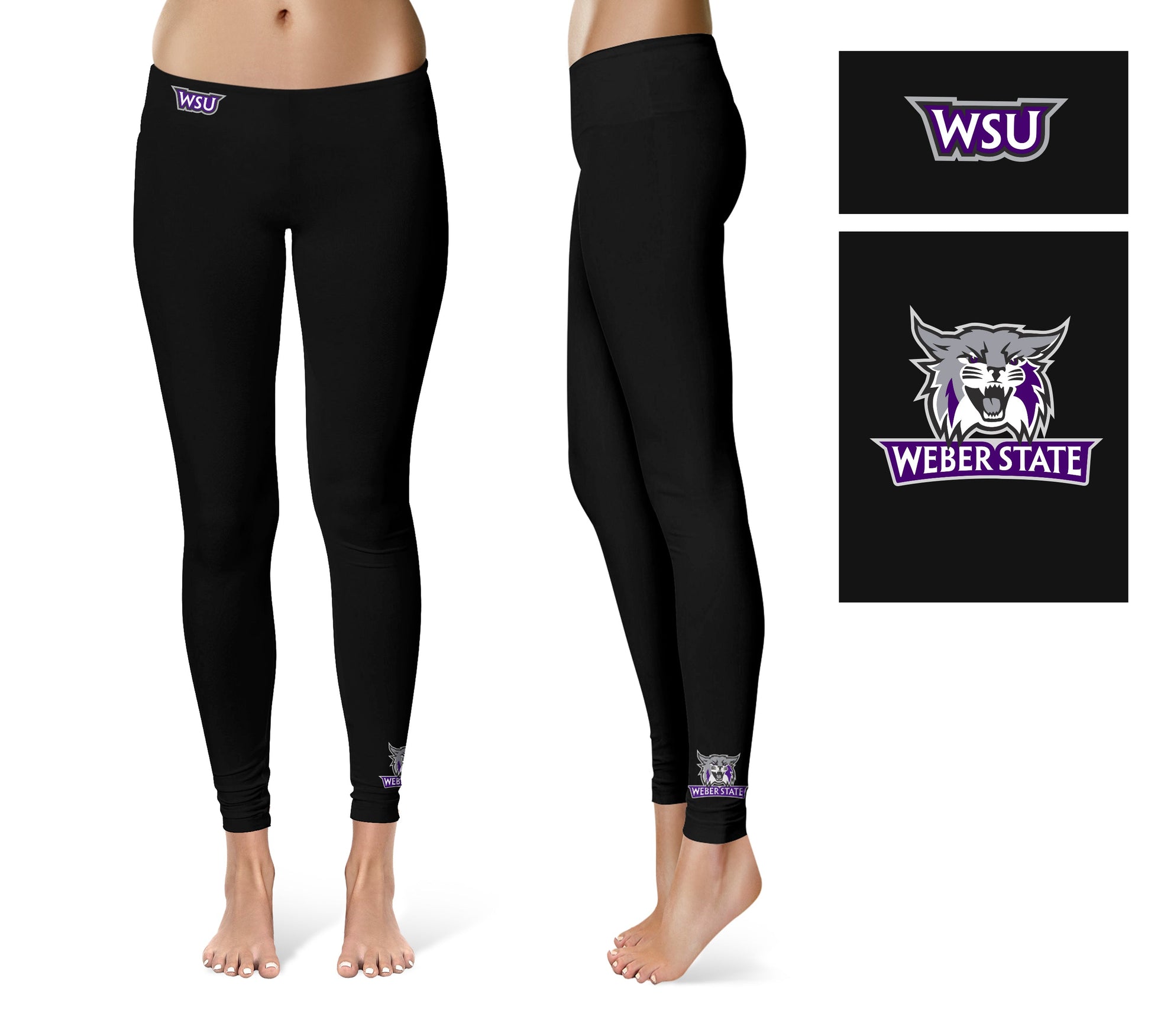 Weber State Wildcats WSU Vive La Fete Game Day Collegiate Logo at Ankle Women Black Yoga Leggings 2.5 Waist Tights