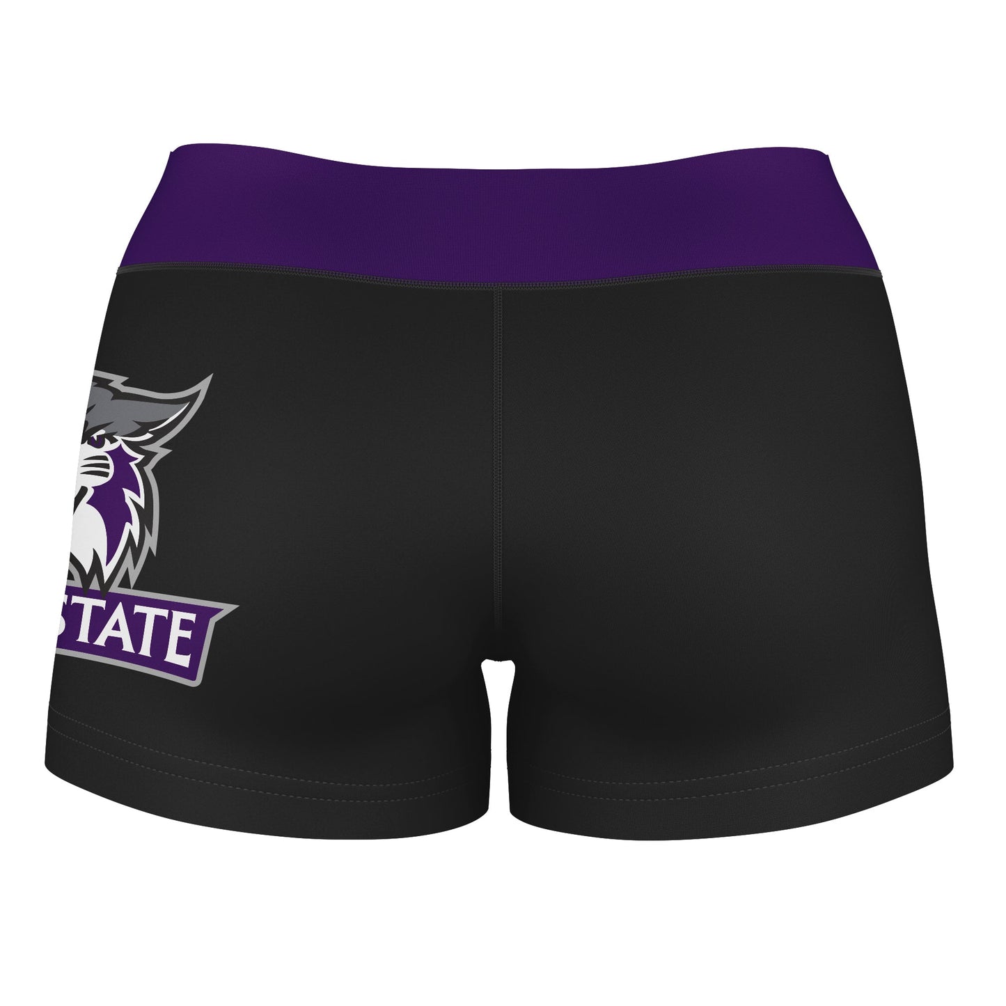 Weber State Wildcats WSU Vive La Fete Logo on Thigh & Waistband Black Purple Women Yoga Booty Workout Shorts 3.75 Inseam - Vive La F̻te - Online Apparel Store