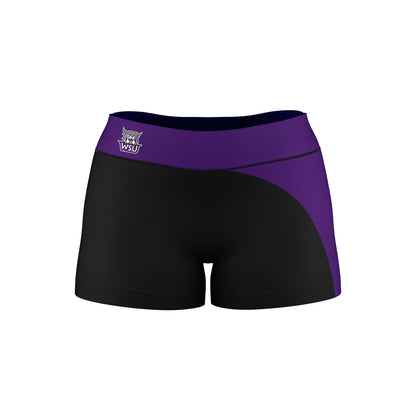 Weber State Wildcats WSU Vive La Fete Collegiate Waist Color Block Women Black Purple Optimum Yoga Short