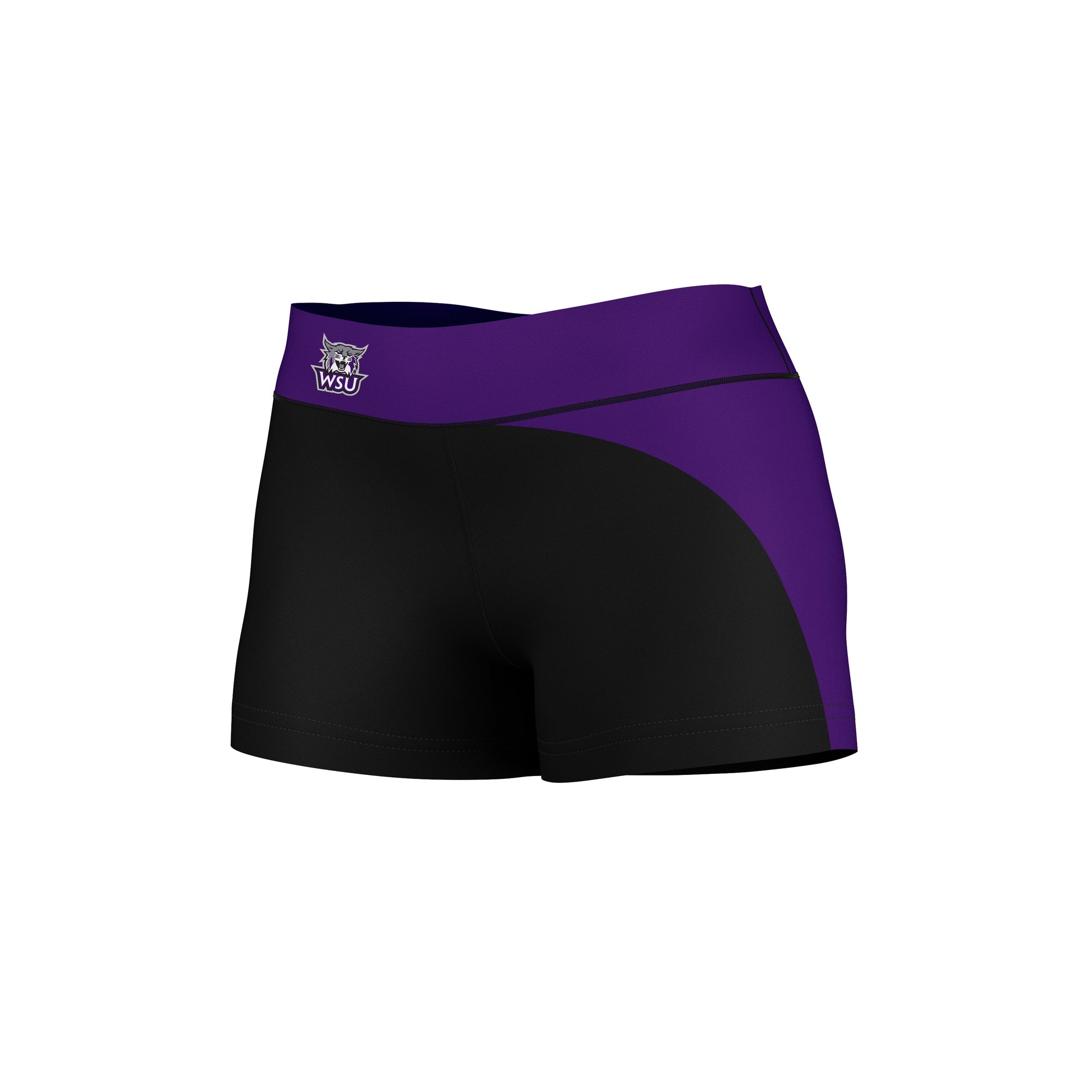 Weber State Wildcats WSU Vive La Fete Collegiate Waist Color Block Women Black Purple Optimum Yoga Short - Vive La F̻te - Online Apparel Store