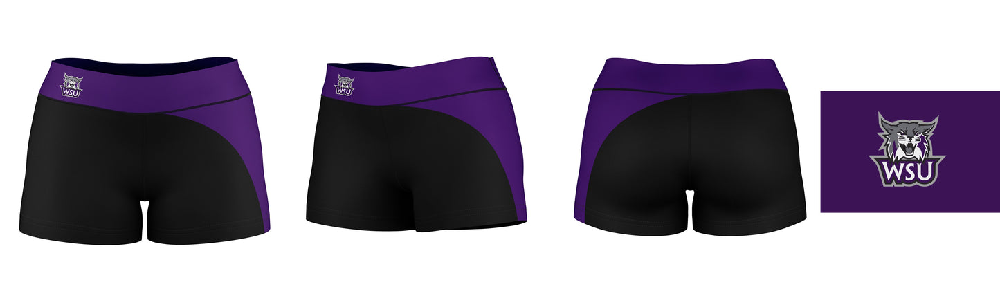 Weber State Wildcats WSU Vive La Fete Collegiate Waist Color Block Women Black Purple Optimum Yoga Short - Vive La F̻te - Online Apparel Store