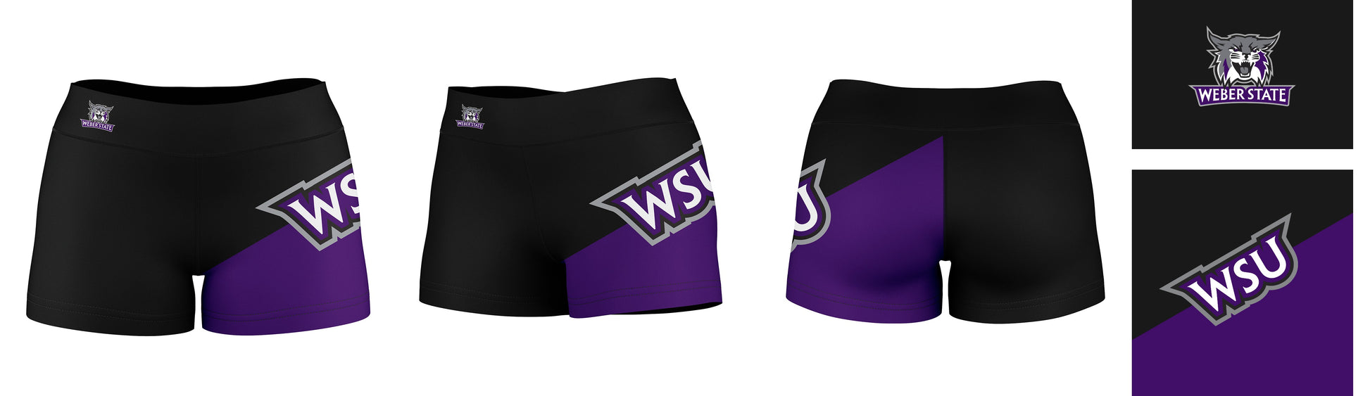 Weber State Wildcats WSU Vive La Fete Game Day Collegiate Leg Color Block Women Black Purple Optimum Yoga Short - Vive La F̻te - Online Apparel Store