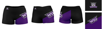 Weber State Wildcats WSU Vive La Fete Game Day Collegiate Leg Color Block Women Black Purple Optimum Yoga Short - Vive La F̻te - Online Apparel Store