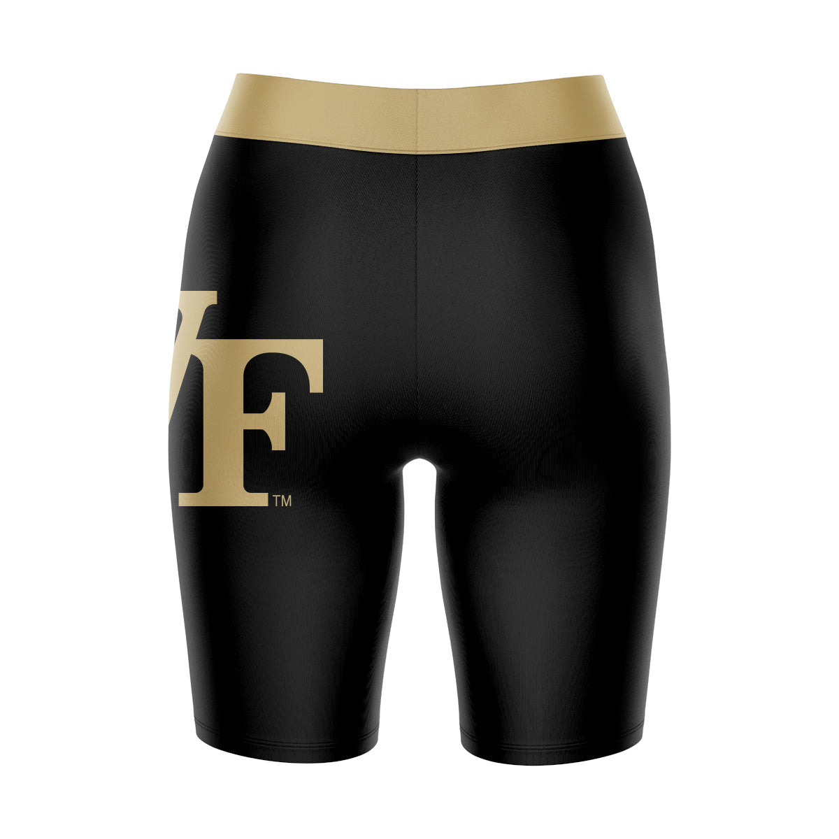 WF Demon Deacons Vive La Fete Game Day Logo on Thigh and Waistband Black and Gold Women Bike Short 9 Inseam