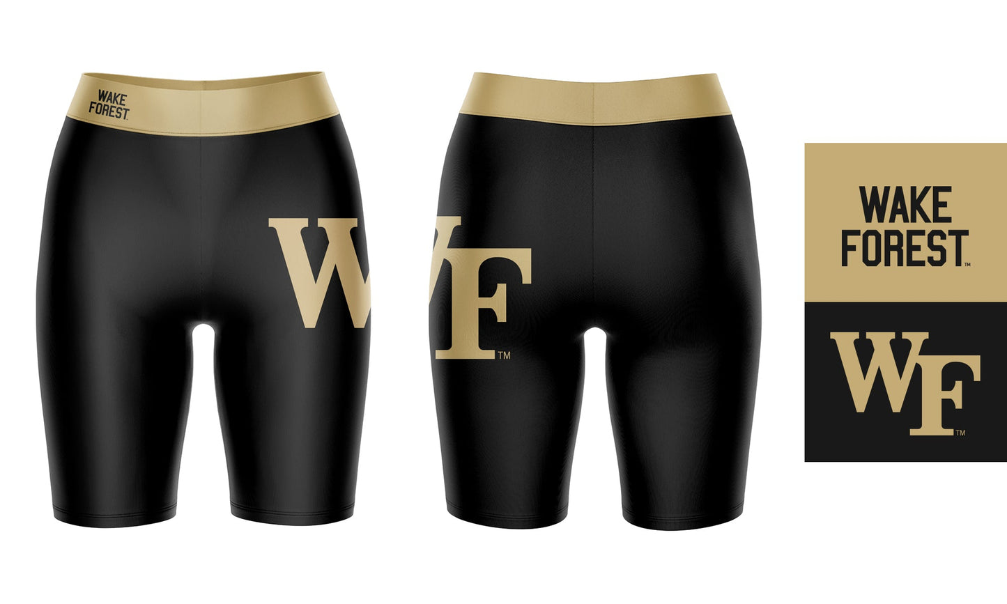 WF Demon Deacons Vive La Fete Game Day Logo on Thigh and Waistband Black and Gold Women Bike Short 9 Inseam