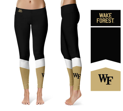Wake Forest Demon Deacons WF Vive La Fete Game Day Collegiate Ankle Color Block Women Black Gold Yoga Leggings