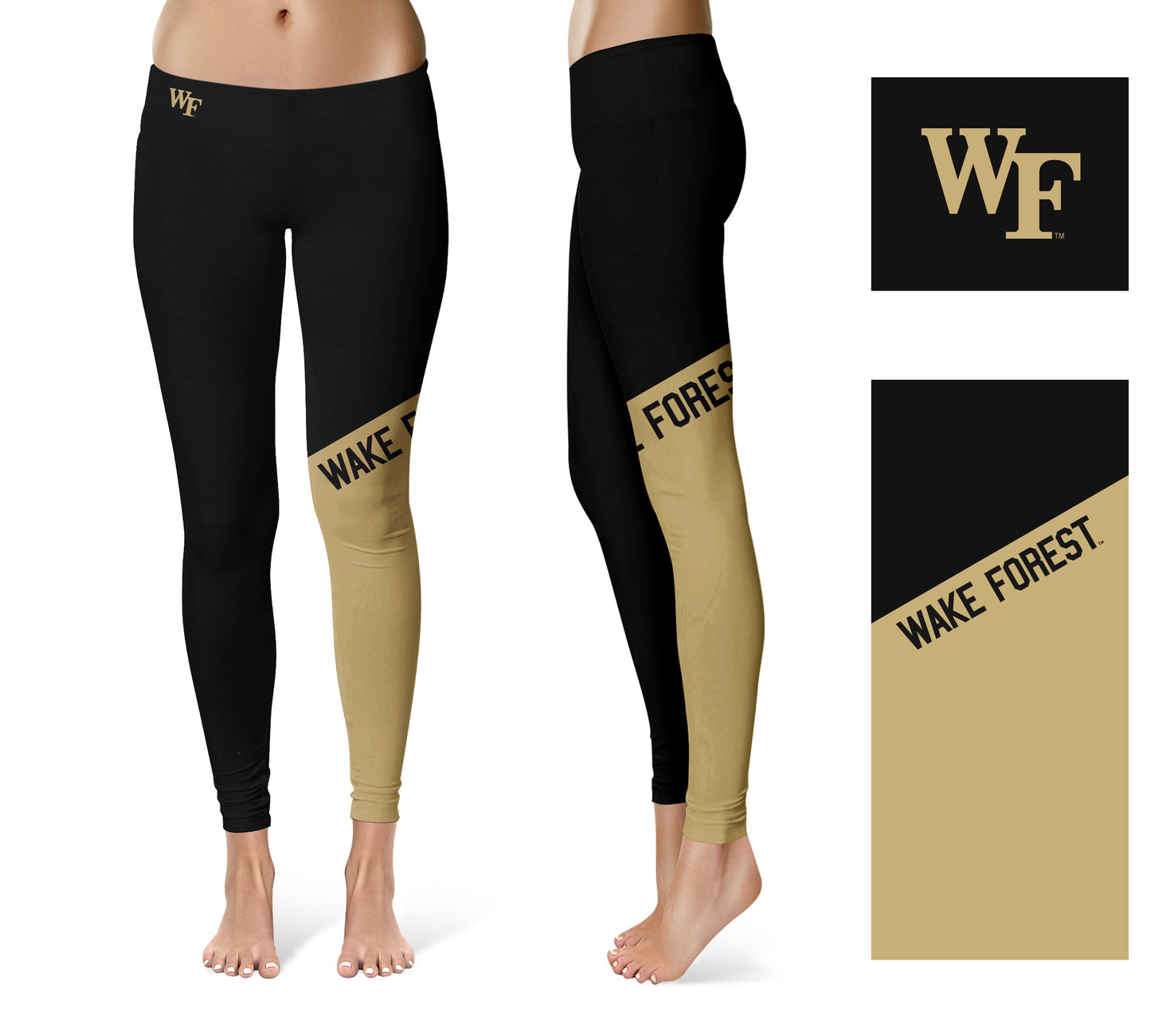 Wake Forest Demon Deacons WF Vive La Fete Game Day Collegiate Leg Color Block Women Black Gold Yoga Leggings