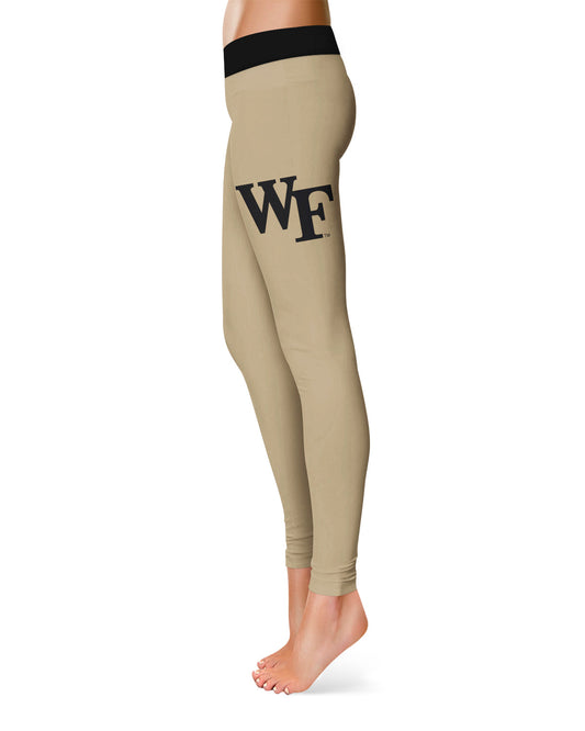 Mouseover Image, Wake Forest Demon Deacons WF Vive La Fete Game Day Collegiate Logo on Thigh Gold Women Yoga Leggings 2.5 Waist Tights