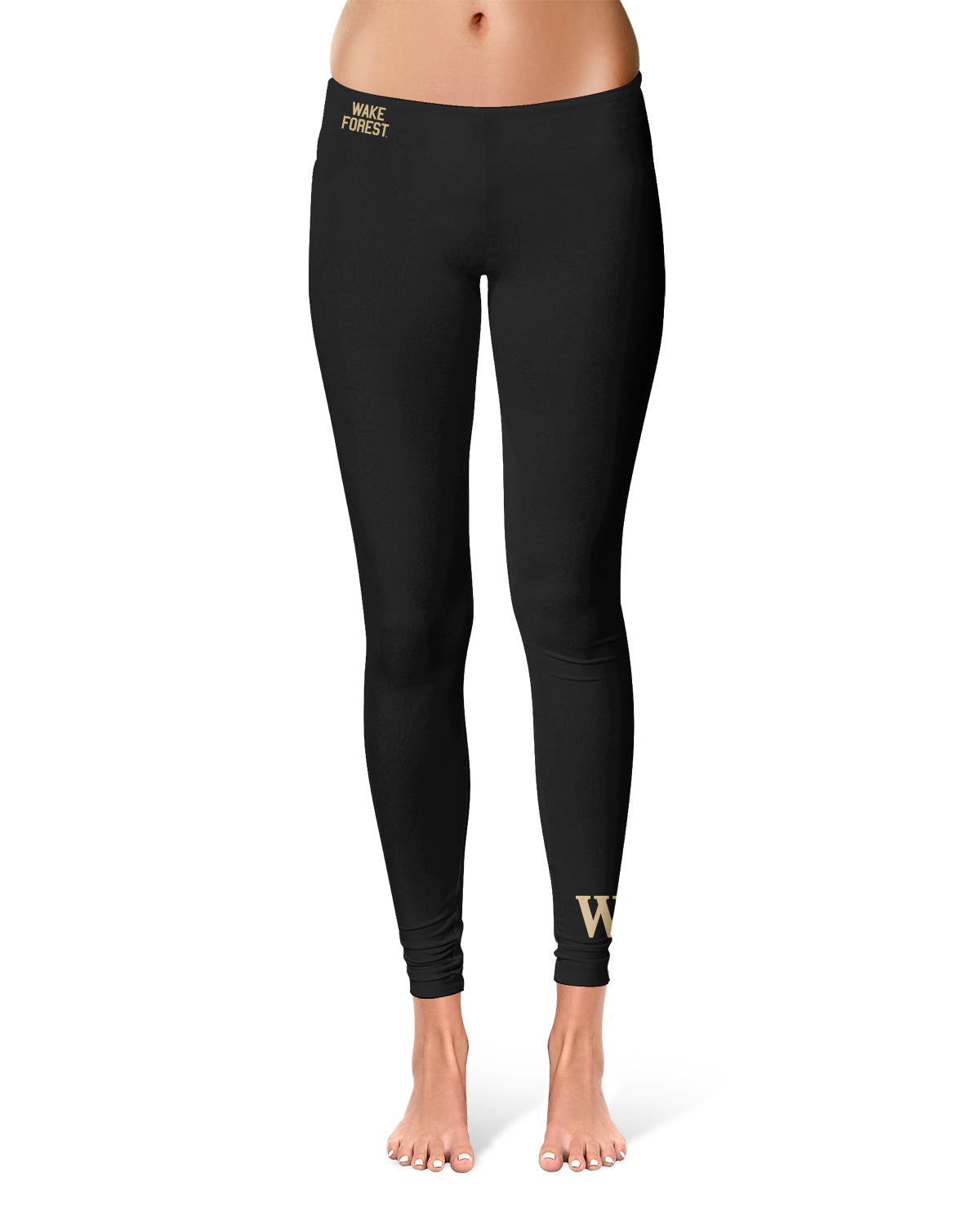 Wake Forest Demon Deacons WF Vive La Fete Game Day Collegiate Logo at Ankle Women Black Yoga Leggings 2.5 Waist Tights