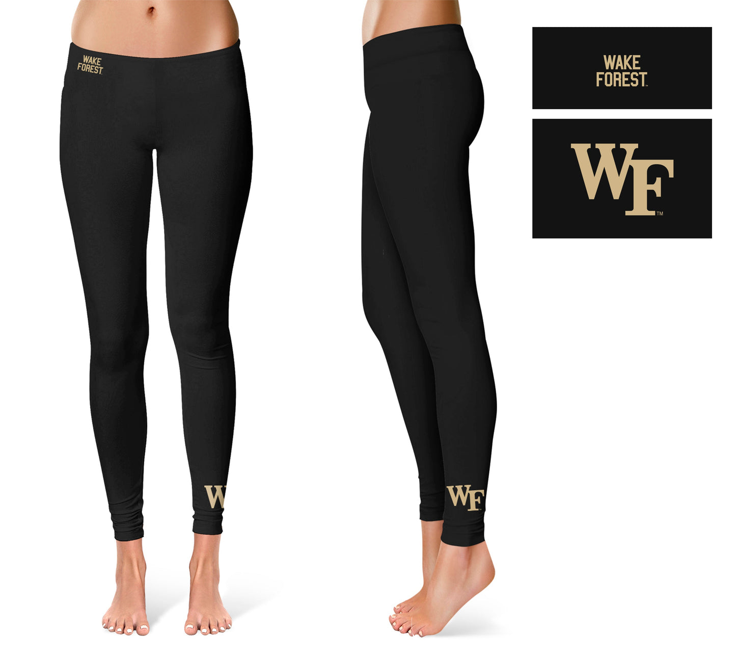 Wake Forest Demon Deacons WF Vive La Fete Game Day Collegiate Logo at Ankle Women Black Yoga Leggings 2.5 Waist Tights