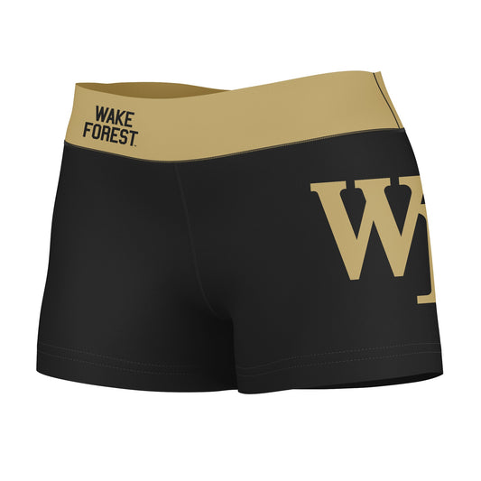 WF Demon Deacons Vive La Fete Logo on Thigh & Waistband Black & Gold Women Yoga Booty Workout Shorts 3.75 Inseam