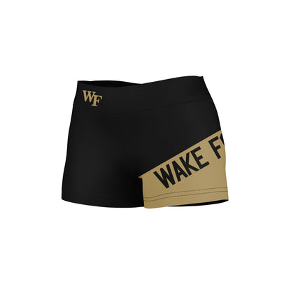 Wake Forest Demon Deacons WF Vive La Fete Game Day Collegiate Leg Color Block Women Black Gold Optimum Yoga Short - Vive La F̻te - Online Apparel Store