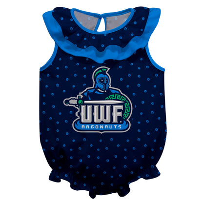 UWF Argonauts Swirls Blue Sleeveless Ruffle One Piece Jumpsuit Logo Bodysuit by Vive La Fete