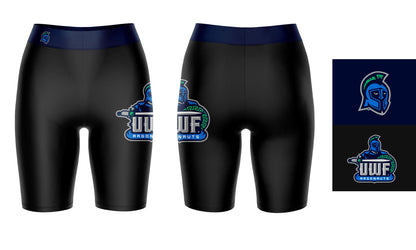 UWF Argonauts Vive La Fete Game Day Logo on Thigh and Waistband Black and Navy Women Bike Short 9 Inseam"