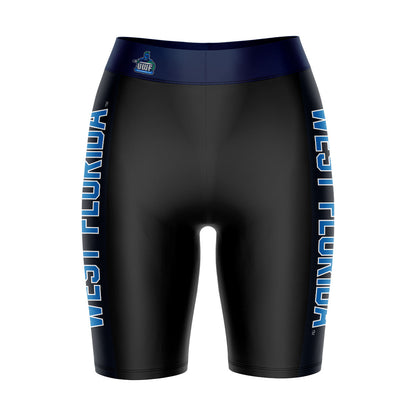 West Florida Argonauts WFU Vive La Fete Game Day Logo on Waistband and Navy Stripes Black Women Bike Short 9 Inseam