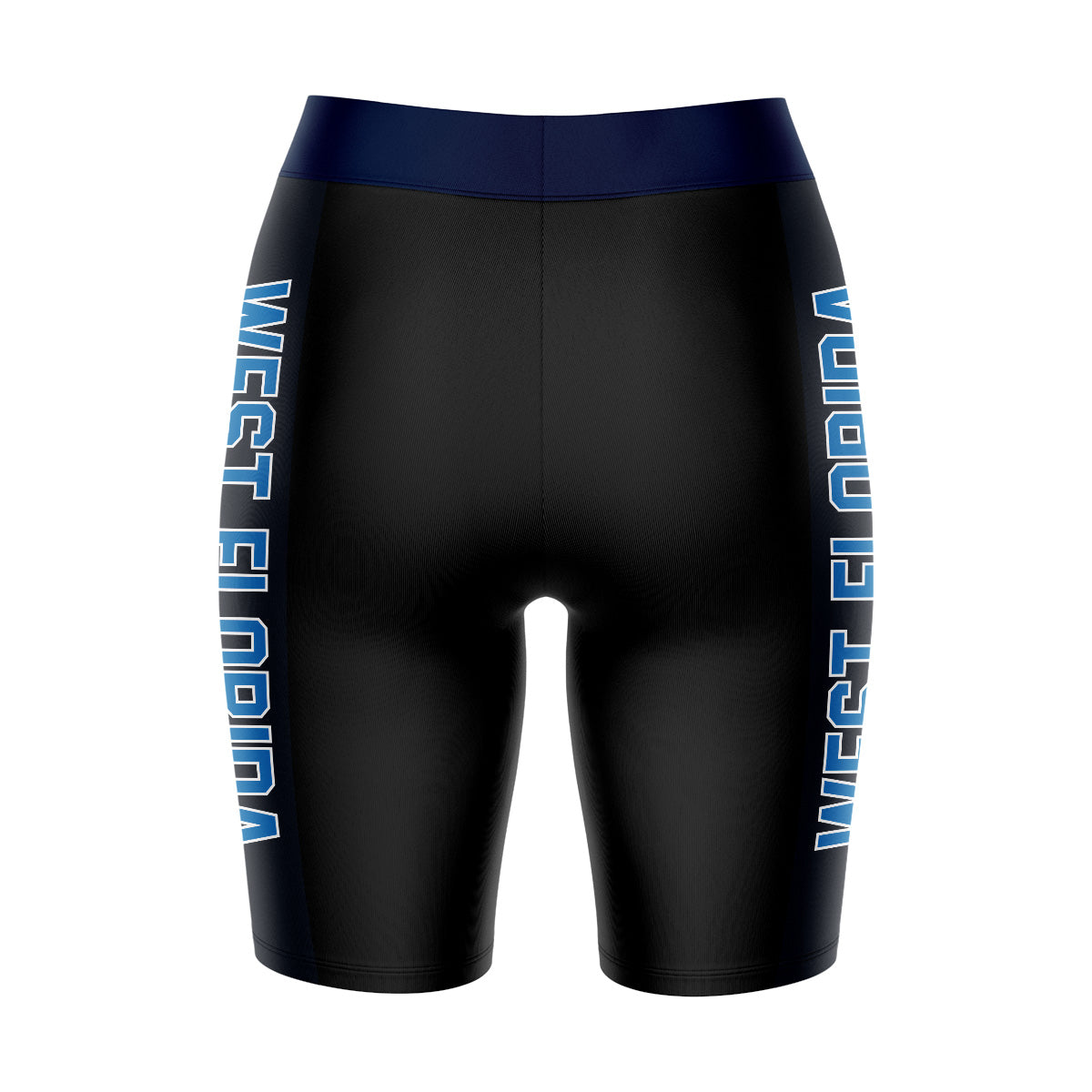 West Florida Argonauts WFU Vive La Fete Game Day Logo on Waistband and Navy Stripes Black Women Bike Short 9 Inseam