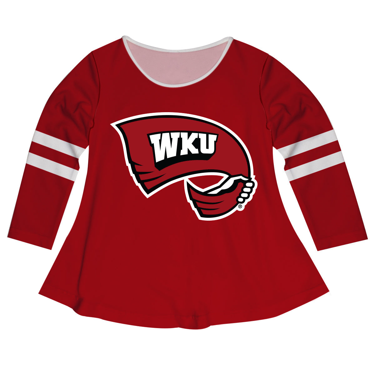 Western Kentucky Big Logo Red Stripes Long Sleeve Girls Laurie Top by Vive La Fete