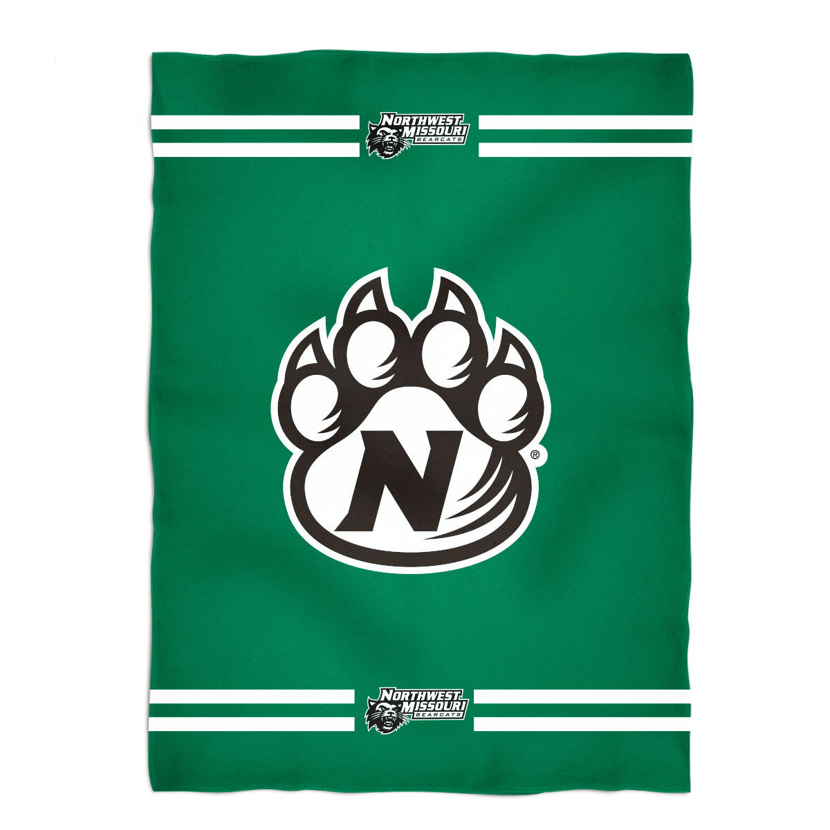 Northwest Missouri State University Bearcats Game Day Soft Premium Fleece Green Throw Blanket 40 x 58 Logo and Stripes