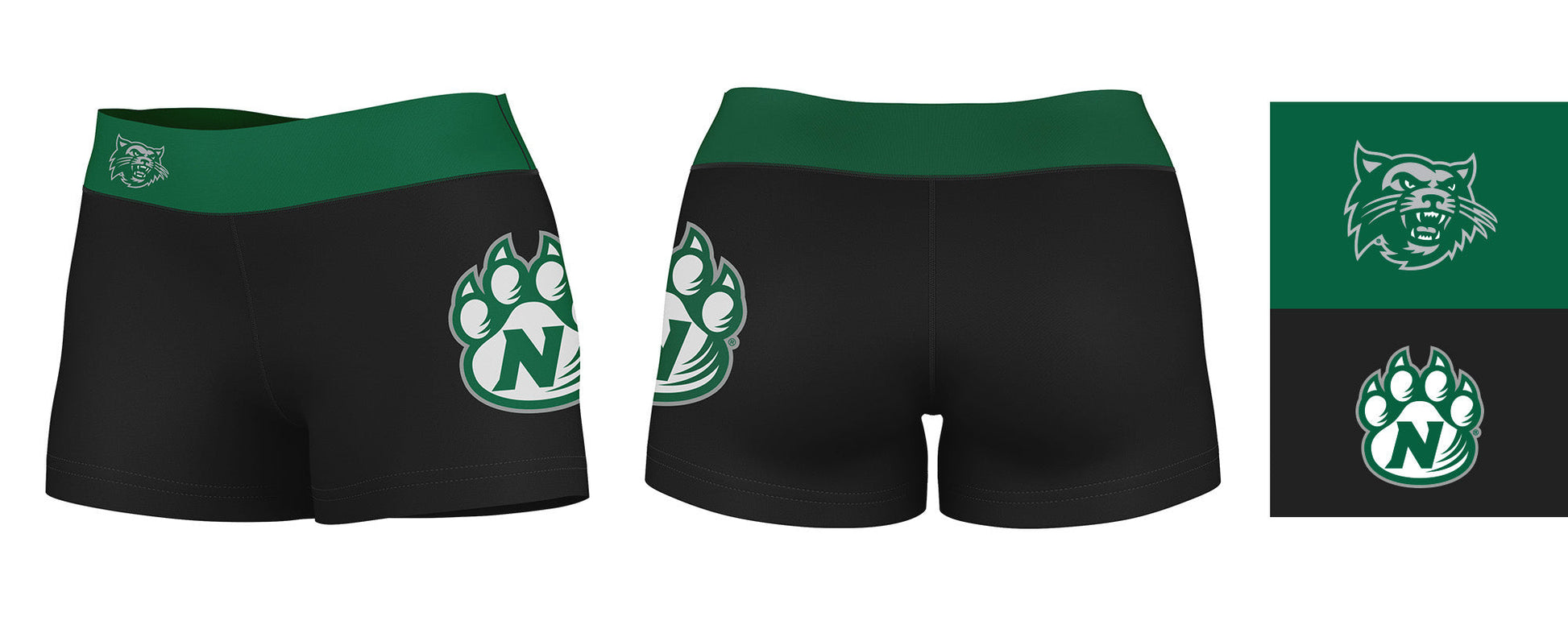 Northwest Missouri Bearcats Vive La Fete Logo on Thigh & Waistband Black & Green Women Booty Workout Shorts 3.75 Inseam" - Vive La F̻te - Online Apparel Store