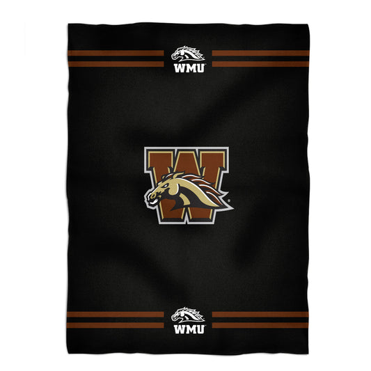 Western Michigan Broncos Game Day Soft Premium Fleece Black Throw Blanket 40 x 58 Logo and Stripes