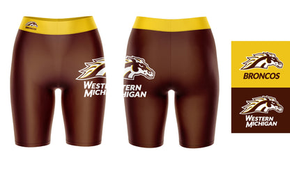 WMICH Broncos Vive La Fete Game Day Logo on Thigh and Waistband Black and BRown Women Bike Short 9 Inseam"
