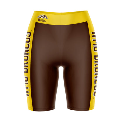 Western Michigan Broncos Vive La Fete Game Day Logo on Waistband and Gold Stripes Brown Women Bike Short 9 Inseam