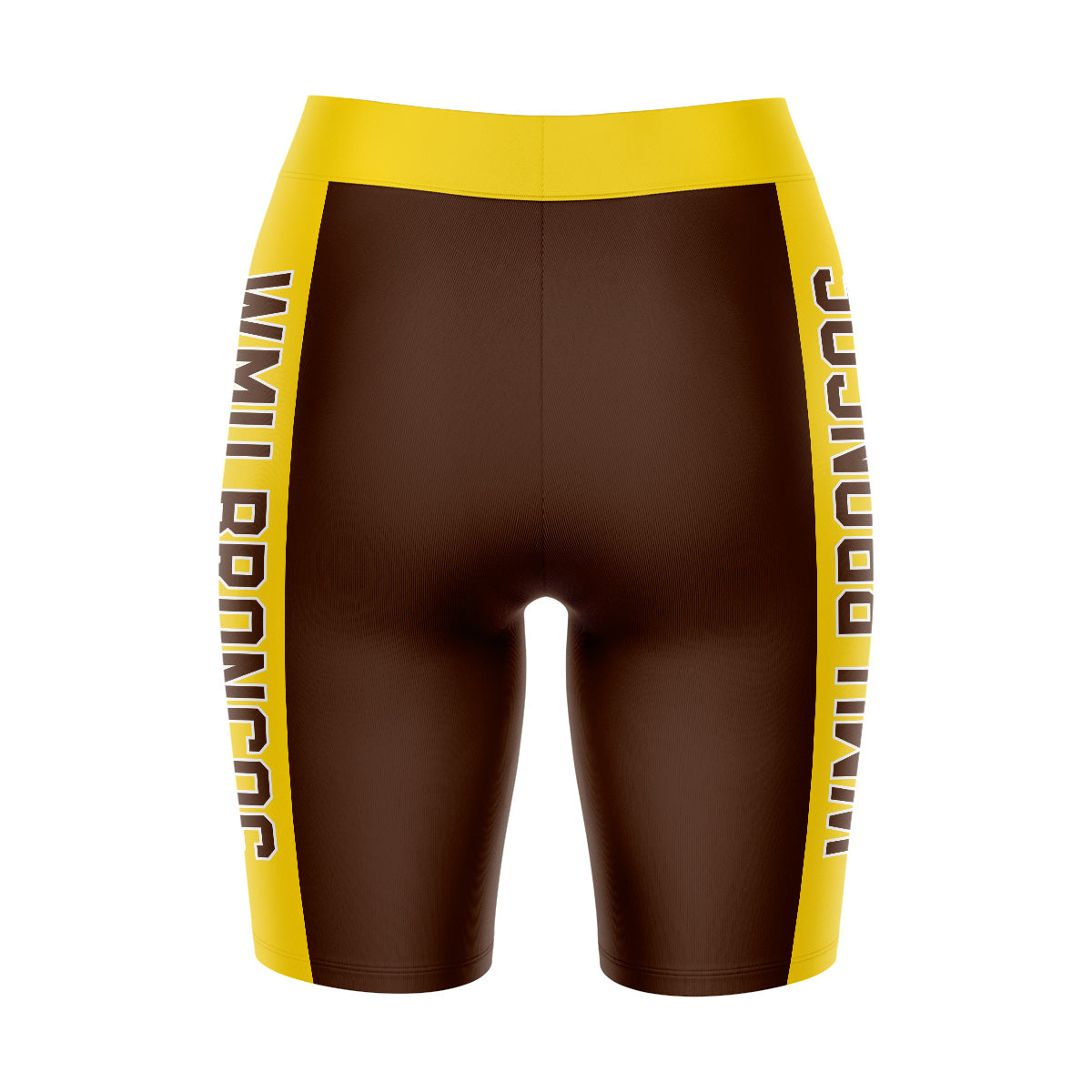 Western Michigan Broncos Vive La Fete Game Day Logo on Waistband and Gold Stripes Brown Women Bike Short 9 Inseam