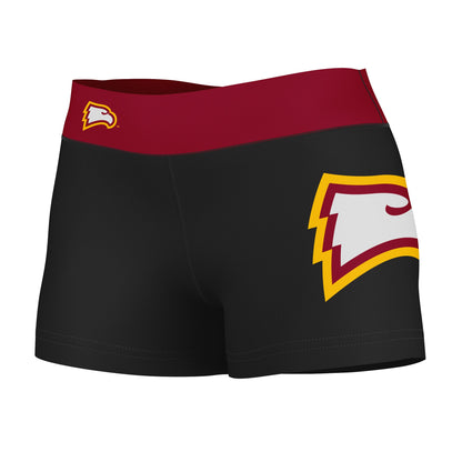 Winthrop University Eagles Logo on Thigh & Waistband Black & Maroon Women Yoga Booty Workout Shorts 3.75 Inseam"