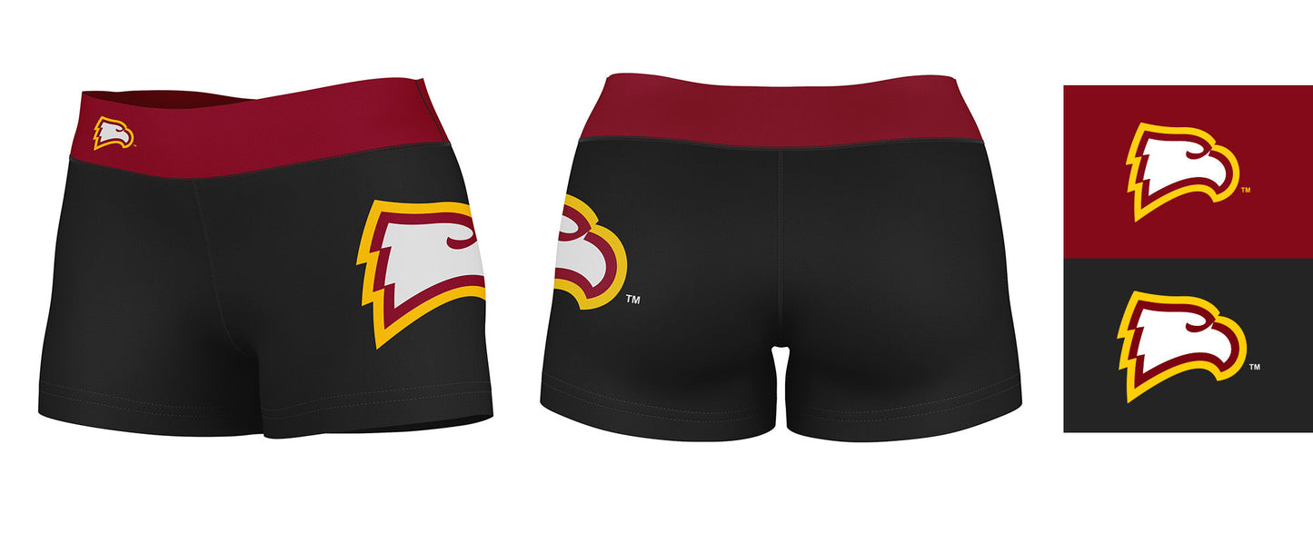 Winthrop University Eagles Logo on Thigh & Waistband Black & Maroon Women Yoga Booty Workout Shorts 3.75 Inseam" - Vive La F̻te - Online Apparel Store