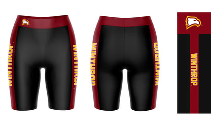 Winthrop University Eagles Vive La Fete Game Day Logo on Waistband and Maroon Stripes Black Women Bike Short 9 Inseam