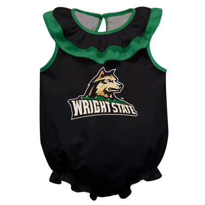 Wright State University Raiders Black Sleeveless Ruffle One Piece Jumpsuit Mascot Bodysuit by Vive La Fete