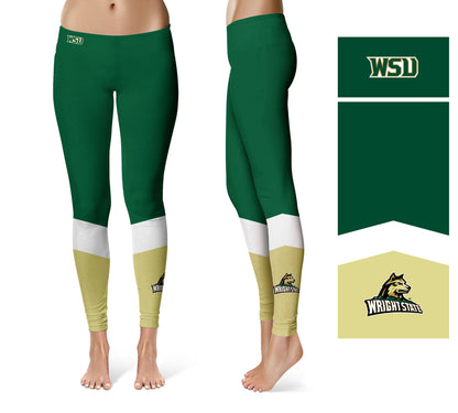 Wright State University Raiders Vive La Fete Game Day Collegiate Ankle Color Block Women Green Gold Yoga Leggings