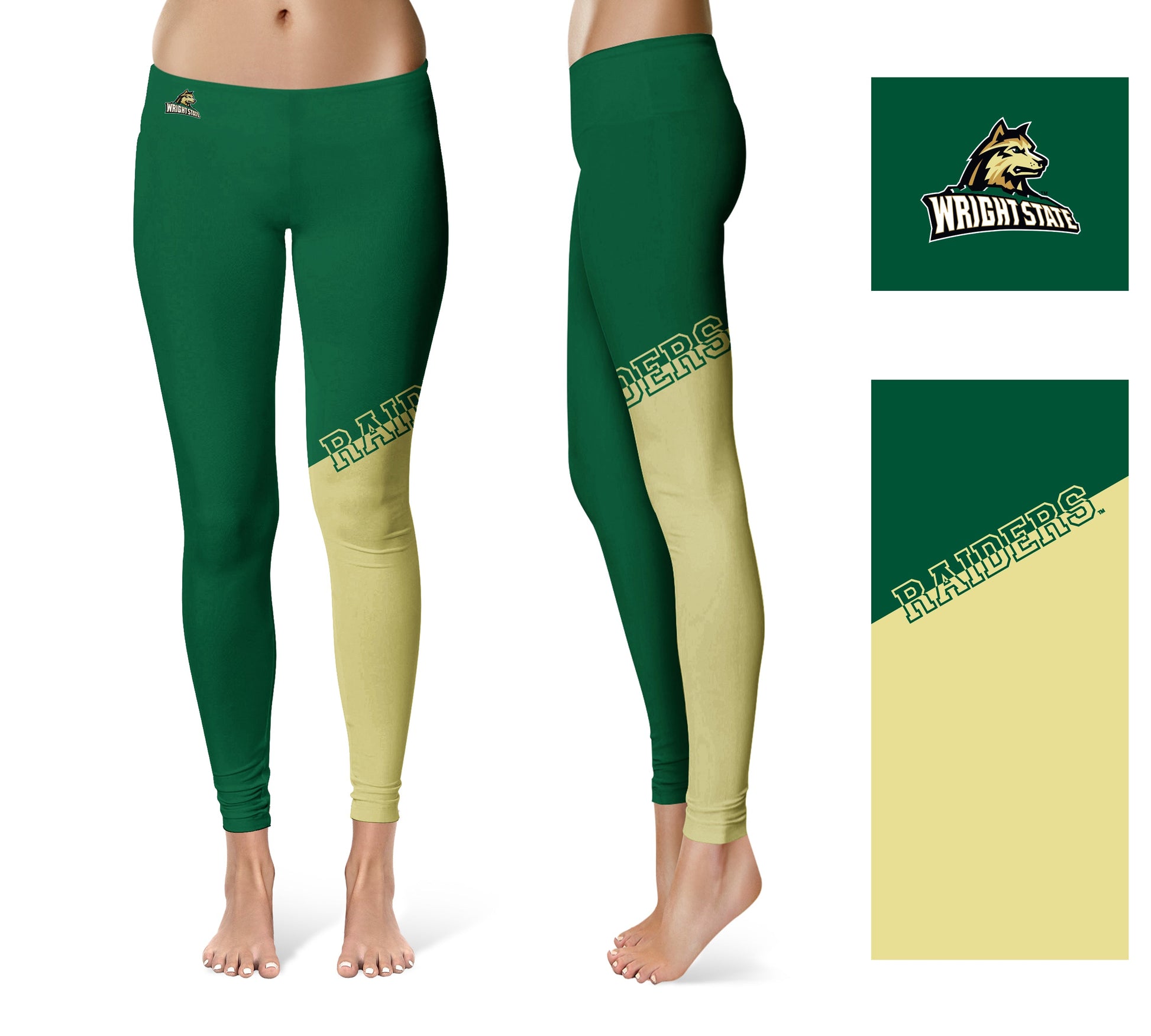 Wright State Raiders Vive La Fete Game Day Collegiate Leg Color Block Women Green Gold Yoga Leggings