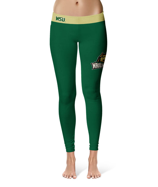 Wright State Raiders Vive La Fete Game Day Collegiate Logo on Thigh Green Women Yoga Leggings 2.5 Waist Tights