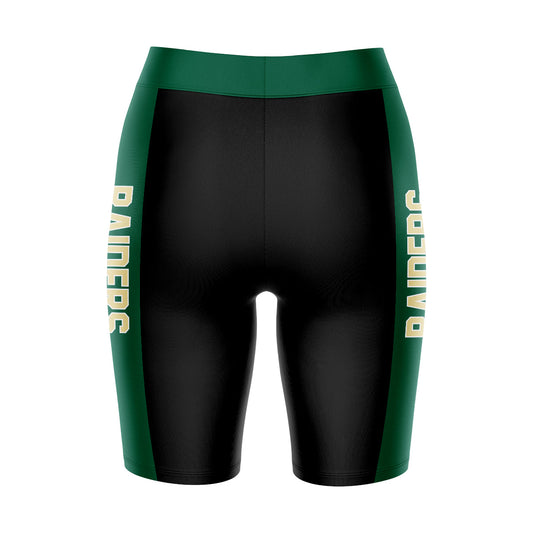 Mouseover Image, Wright State Raiders Vive La Fete Game Day Logo on Waistband and Green Stripes Black Women Bike Short 9 Inseam