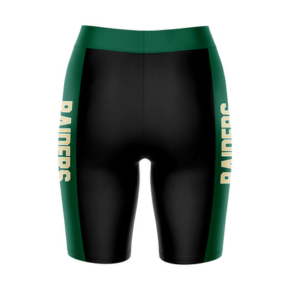 Wright State Raiders Vive La Fete Game Day Logo on Waistband and Green Stripes Black Women Bike Short 9 Inseam