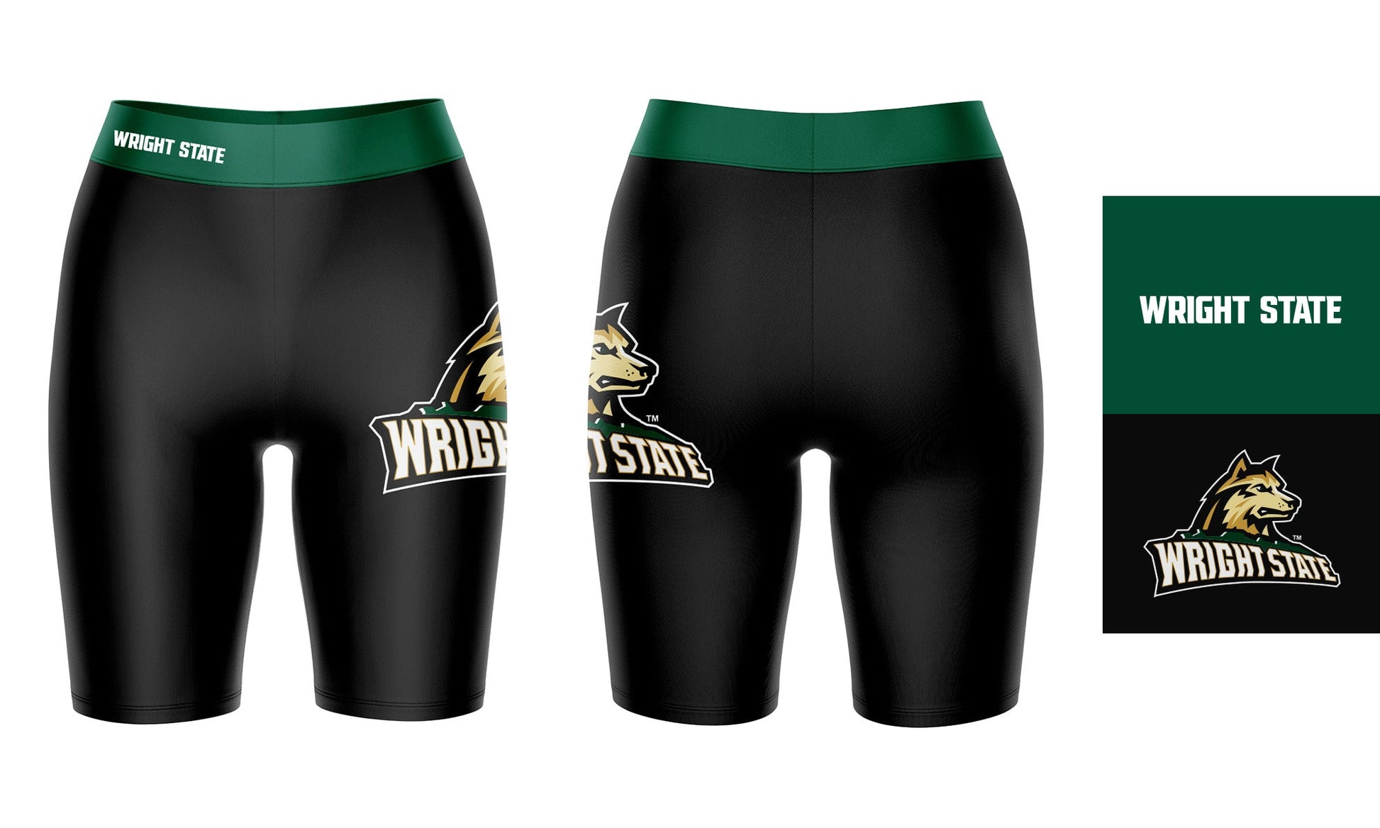Wright State Raiders Vive La Fete Game Day Logo on Thigh and Waistband Black and Green Women Bike Short 9 Inseam