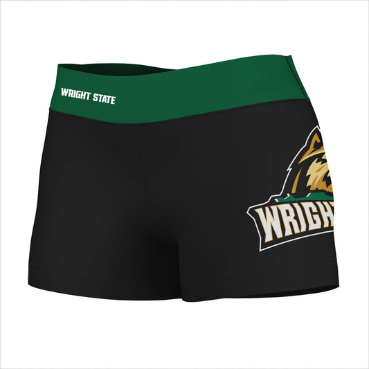 Wright State Raiders Vive La Fete Logo on Thigh & Waistband Black & Green Women Yoga Booty Workout Shorts 3.75 Inseam